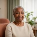 Portret van Glorie Haile, 74 jaar, in haar rustige woonkamer in Dalfsen