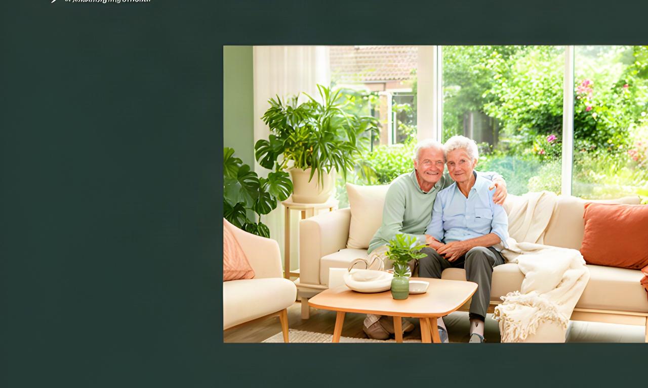 Ouder echtpaar in een lichte woonkamer met zicht op een groene tuin