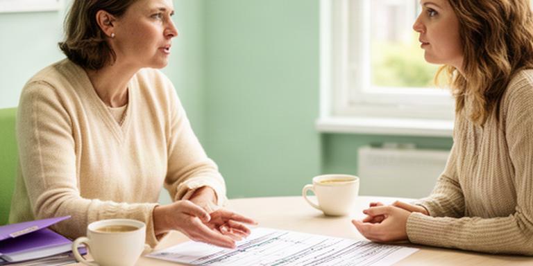 Inwoner bespreekt inkomsten en vaste lasten met een begeleider aan een tafel in Dalfsen